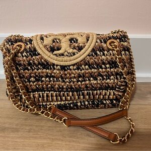NWOT- Tory Burch Tan and Black Woven Shoulder Bag